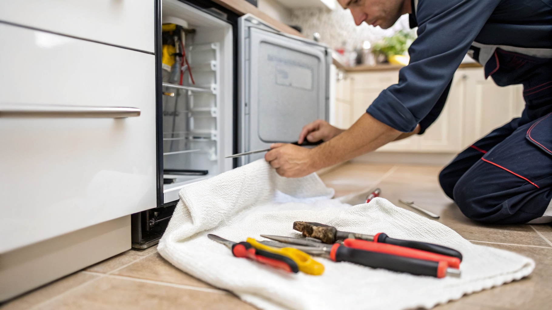 Appliance repair technician at work